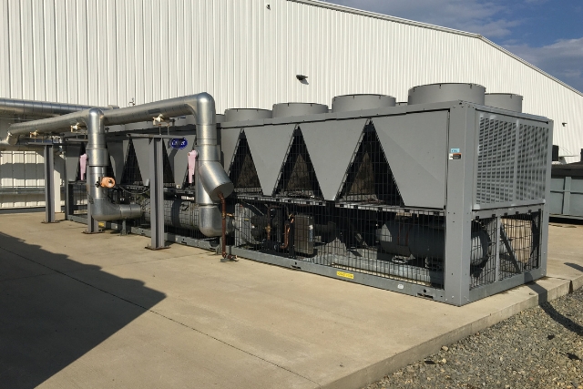 Industrial HVAC system outside of a manufacturing facility.