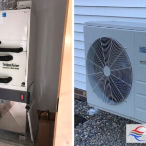 Side by side image of a Unico System and a Mini Split Ductless system.